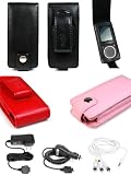 PCMICROSTORE Brand 4n1 Combo Microsoft Zune 4gb 8gb Premium Leather Flip Case with Rotating Belt Clip - Bundled with LCD Screen Shield - 12v Rapid Premium Car Charger - Home Travel Wall AC Adapter Charger - AV Audio Video Cable - 5 Color Choices
