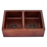 C27 Apron 16-Gauge Hammered Copper Double-Bowl Square Kitchen Sink