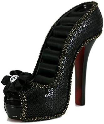 Fashion Diva Beautiful Peep Toe High Heel Shoe Shaped Ring Holder (Black)
