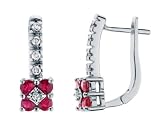 Ruby Gemstone Leverback Earrings with Diamonds in White Gold