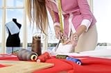 IMAGE OF Wallmonkeys Peel and Stick Wall Decals - Woman Cutting a Fabric Close up - 24