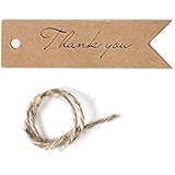 Ling's moment Kraft Paper Tags with Cut Strings, 2.75" x 0.78"(100pcs, with Thank You)