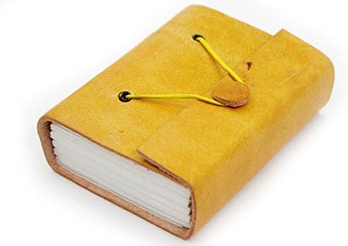 Lokalart Modern Personalized Leather Diary Handmade Notebook For Travel 4.2 X 3.2 Inches Pocket-size Journal Hand Sewn (Yellow)