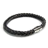 Christmas Gift Stainless Steel Black And Darkbrown Plait Braided Leather Cord 6mm Magnetic Wristband Bracelets 8.5''