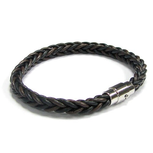 Christmas Gift Stainless Steel Black And Darkbrown Plait Braided Leather Cord 6mm Magnetic Wristband Bracelets 8.5''