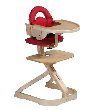 Svan Natural Highchair with Cushions & Tray Cover - Red Cushion
