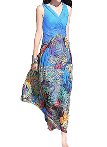 (ディーコッテ)D'Kotte レディース 春 ワンピース ワンピ ロング丈 マキシ ノースリーブ Vネック リゾート ビーチ ドレス neaa191