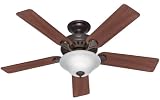 Hunter 28724 Pros Best 52-Inch 5-Blade Single Light Five Minute Ceiling Fan, New Bronze with Dark Cherry/Medium Oak Blades