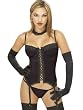 Sexy Black Satin Front Lace Up Corset Padded Underwire Cups Removable Garters And Straps Matching Thong Red