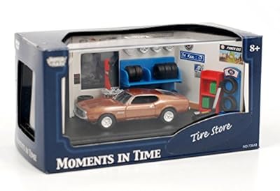 Motormax Diorama: Tire Store with 1971 Ford Mustang 1:64 Scale