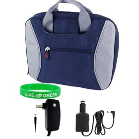 Acer Aspire One AOA150-1706 8.9-Inch Netbook Carrying Bag Case with 12v Car and Wall Charger - Dark Blue / Grey