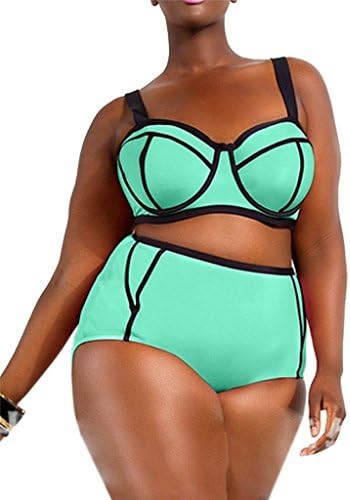 Feverishop women's Top Bikini Plus Size High Waist Retro Swimsuit Set