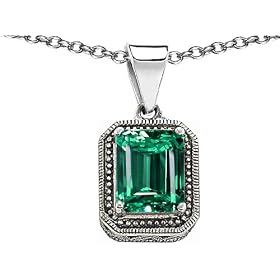 Buy 1.50 cttw 925 Sterling Silver 14K White Gold Plated Bali Style Lab Created Emerald Cut Emerald... by Finejewelers