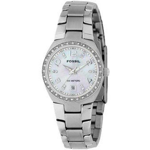 Fossil Women's AM4141 Stainless Steel Bracelet Mother-Of-Pearl Glitz Analog Dial Watch