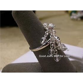 Designer ring 925 SS art nouveau dangle design sz 7.25 Clear stones Made in USA