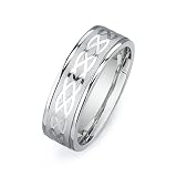 14k White Gold Custom Made 7 mm Comfort Fit Flat Wedding Band, w/ Celtic Knot Pattern (Sizes 5- 17)