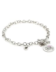 Hello Kitty by Simmons Jewelry Co. "Hammered Disc White Rhodium" Plated with Swarovski Crystal Pave Charm Bracelet
