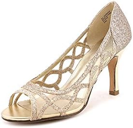 Karen Scott Khat Womens Size 7.5 Gold Open Toe Pumps Heels Shoes