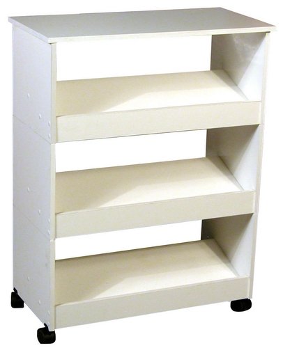 Mobile Shoe Caddy w Top & 3 Slanted Shelves in White Finish On Sale