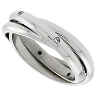 Stainless Steel 1/8 in. (3 mm) Rolling Ring w/ CZ Stones (Available in Sizes 6 to 10), size 6