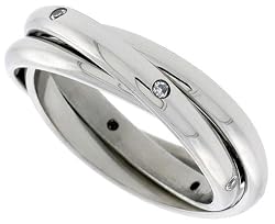 Stainless Steel 1/8 in. (3 mm) Rolling Ring w/ CZ Stones