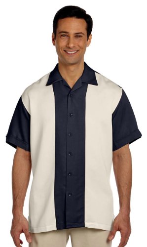 HA MENS TWO TONE CAMP SHIRT (NAVY/CREME) (L)