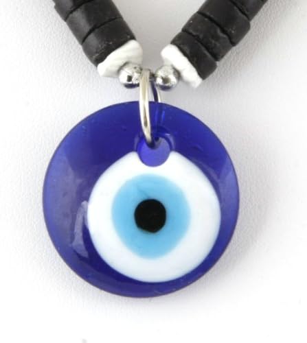 Organic Wooden Beaded Handmade Necklace with Glass Eye Pendant (Black)