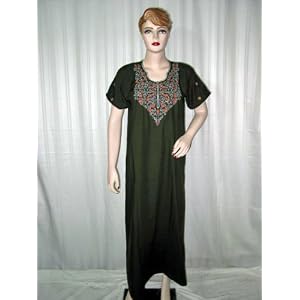 Buy Anniversary Gift Hunter Green Evening Dress Ladies Cotton Kaftan Long Sleeve Lounge Wear Size... by Mogul Interior