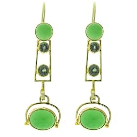 14K Green Gold Chrysoprase & Green Sapphire Exclaim Earrings by 