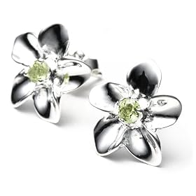 Sterling Silver and Peridot Flower Earrings by Zin
