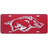 Arkansas Razorbacks Crimson Mirror License Plate W/Silver Hog