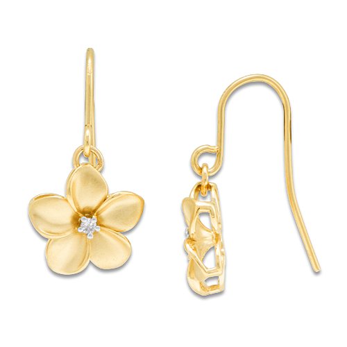 Plumeria Earrings with Diamonds in 14K Yellow Gold - 11mm