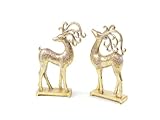 Set of 2 Christmas Traditions Elegant Gold Scroll Reindeer Table Top Figures 15