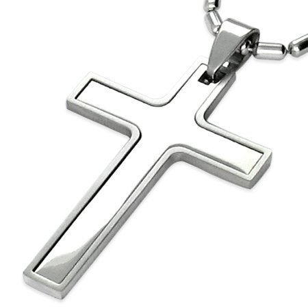 New Men's Stainless Steel Cut-Out Cross Pendant & Chain - Length 50cms