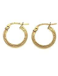 9ct Yellow Gold Engraved Design Hoop Earrings