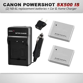 (2) NB-6L Batteries and NB-6L Charger Accessory Kit for Canon PowerShot SX500 IS Digital Camera