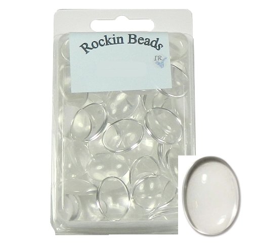 Rockin Beads Brand, 58 Clear Glass Dome Tile Cabochon Clear 25x18mm 1x3/4 Inch Non-calibrated Oval