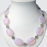 Handmade Opal Quartz Necklace With Silver Floral Beads
