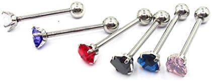TENND Women Jewelry 316L Stainless Steel Heart Zircon Tongue Stud Eyebrow Nipple Nose ring Cartilage Belly Bar Spiral nail Cuff Body Jewelry 14G,6mm