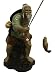 Chinese fisherman with fishing pole - celadon green outfit, hand glazed ceramic