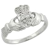14k White Gold Claddagh Ring w/ 0.10 Carat Brilliant Cut Diamonds, 3/8 in. (10mm) wide