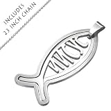 Stainless Steel Ichthus Fish Pendant with 23 Inch Stainless Steel Chain