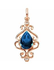 14K Yellow Gold Pear Cut Chatham Created Sapphire and Diamond Pendant -- LIFETIME WARRANTY