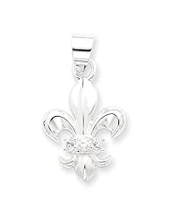 Sterling Silver CZ Fleur De Lis Pendant