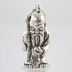 Three Dimensional Asian Shaulou or Ancient Old Man Charm in Sterling Silver, #9515