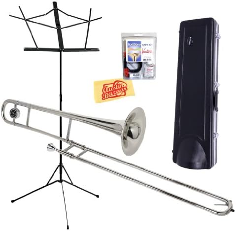 Finezza Trombone with Hard Case, Music Stand, Care Kit, and Polishing Cloth - Nickel