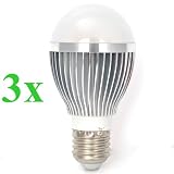 ATC 3x High-Tech 5W Cold White LED Light Bulb E27 standard household base, Replacement for 40 Watt(3500K)