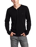 French Connection Men's Long Sleeve Henley Shirt, Black, X-Large