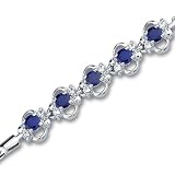 Trendy & Simple Round Cut Created Sapphire & White CZ Gemstone Bracelet in Sterling Silver Rhodium Finish