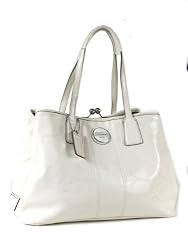 Coach Signature Leather Patent Framed Carryall Bag 15658 White